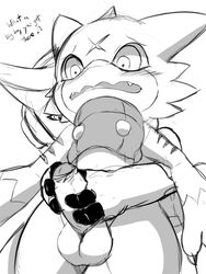 anthro balls blush claws clothing digimon digimon_(species) digimon_xros_wars dirty_talk dragon duo erection genitals gumdramon hug hugging_from_behind humanoid_genitalia humanoid_penis imminent_sex looking_at_genitalia looking_at_penis looking_down low-angle_view male male/male open_mouth penis penis_grab reach_around sex shoutmon simple_background size_difference sketch standing standing_sex text video_games wide_eyed winick-lim