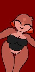 animated anthro black_clothing black_shirt black_topwear bottomless candles_(lavender_coffee) clothed clothing digital_media_(artwork) female genitals happy partially_clothed partially_clothed_anthro partially_clothed_female pixel_(artwork) pixel_animation red_background red_body shirt simple_background smile smiling_at_viewer solo therealmessyroomguy1 topwear unknown_species vulva