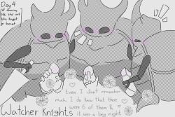 armored_male dick foursome gloved_handjob h4llx handjob hidden_character hollow_knight male_only nail_(weapon) thoughts unknown_character watcher_knight