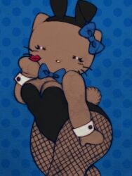 ass blush bow breasts brown_fur bunny_ears bunny_girl bunny_tail cat_ears cat_girl cleavage closed_eyes fishnets hello_kitty hello_kitty_(character) hello_kitty_(series) huge_ass kookilooheavon tagme thick_thighs tight_clothing voluptuous wide_hips