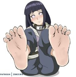 1girls barefoot blush cameltoe dark_hair feet feet_together feet_up female foot_focus hyuuga_hinata naruto naruto_shippuden pale_skin patreon pov_feet shy soles solo_female toenails toes white_background white_eyes zorzero