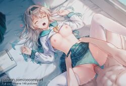 1boy 1girl 2026 ai_generated aqua_panties aqua_skirt bed bed_sheet blue_panties blue_skirt blush breasts clipboard closed_eyes clothed_female_nude_male clothed_sex clothes_lift clothing_aside cocomiyart erection firefly_(honkai:_star_rail) from_above gradient_hair green_panties grey_hair hair_between_eyes hair_spread_out hairband hands_up heart hetero highres honkai:_star_rail indoors long_hair long_sleeves lying medium_breasts miniskirt missionary motion_lines multicolored_hair navel neckerchief nipples no_bra nsfw nude on_back on_bed open_mouth orange_neckerchief panties panties_aside penis pillow plaid plaid_skirt pleated_skirt pussy sailor_collar school_uniform serafuku sex shirt shirt_lift skirt skirt_lift solo_focus spread_legs teeth thighhighs torso_grab trembling uncensored underwear upper_teeth_only vaginal white_shirt white_thighhighs yellow_neckerchief