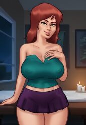 1girls 2d 2d_(artwork) beautyash big_breasts bottomwear breasts cleavage clothed clothing curvaceous curvaceous_female curvaceous_figure curves curvy curvy_body curvy_female curvy_figure curvy_hips digital_drawing_(artwork) digital_media_(artwork) female female_focus female_only freckled_face freckles freckles_on_face ginger ginger_hair green_eyes ivy_(summertime_saga) light-skinned_female light_skin looking_at_viewer massage_parlor massage_table nipples nipples_visible_through_clothing red_hair redhead showing_off skirt smile smiling standing summertime_saga thick_thighs topwear