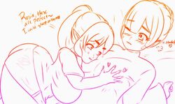 ass_cleavage assertive_female breast_grab butt_crack cuddling elf elves huge_ass large_breasts mimi_(riley_moore) oc original_character riley_moore_(artist) rosea_(riley_moore) shortstack yuri