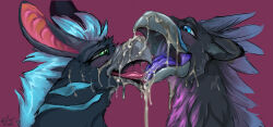 avian bedroom_eyes blue_eyes bodily_fluids cum cum_covered cum_on_face dirty female feral genital_fluids green_eyes gryphon kissing male male/female messy mythological_avian mythological_creature mythology narrowed_eyes seductive winddragon