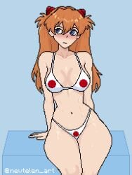 1girls asuka_langley_sohryu bikini blushing hair_ornament hair_ornaments hip_dips japanese_flag_bikini neon_genesis_evangelion nevtelen orange_hair solo tagme