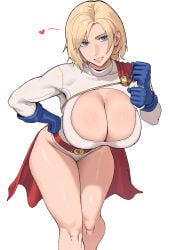 1girls blonde_female blonde_hair blue_eyes boob_window boobs breast_focus breasts cape cleavage cleavage_cutout cleavage_focus dc dc_comics female female_only gloves hand_on_hip handjob_gesture heart ksksksa large_breasts leotard lewd_gesture pinup power_girl solo solo_female solo_focus suggestive superhero_costume superheroine thighs white_background