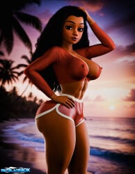 1girls 3d ass big_ass big_breasts black_hair breasts curly_hair dark-skinned_female dark_skin disney erect_nipples female female_only large_breasts moana moana_waialiki nipple_bulge skyblade3dx