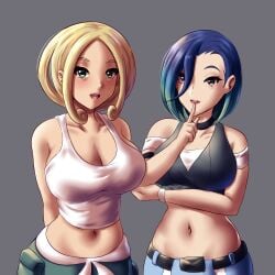 2girls large_breasts leonart leonhenthighs midriff perrin_(pokemon) pokemon_sv pokemon_xy tank_top viola_(pokemon)
