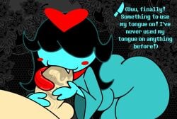 aqua_(deltarune) blowjob blue_skin deltarune deltarune_chapter_5 long_tongue patience_soul_(undertale) skelehearts sucking_penis