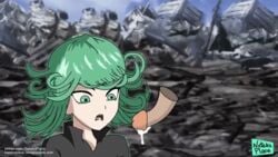 1boy 1boy1girl 1girls 2d animated breasts cum_in_mouth green_hair nateka_place one-punch_man oral_penetration saitama sex tatsumaki vaginal_penetration video_games