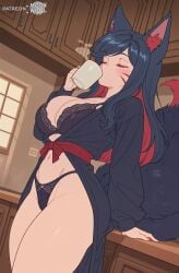 ahri ahri_(league_of_legends) ai_assisted ai_generated animal_ears big_breasts black_hair black_panties breasts cleavage closed_eyes curvy curvy_body curvy_female female female_focus female_only fox_ears fox_girl fox_tail huge_breasts kimono large_breasts league_of_legends lingerie long_hair moonwool_branch multiple_tails nine_tailed_fox panties red_eyes red_hair seductive seductive_eyes seductive_look seductive_mouth seductive_pose seductive_smile solo solo_female solo_focus tail thick_ass thick_thighs thighs uncensored underwear