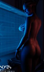 1girls 3d 3d_(artwork) alien alien_girl alien_humanoid asari ass blue_eyes blue_skin bottomless butt completely_nude covered_nipples covering_breasts female female_only humanoid large_breasts liara_t'soni looking_at_viewer mass_effect mass_effect_2 mass_effect_3 no_bra no_humans no_panties no_underwear nude nude_female nudity nyes117 pinup scales seductive_smile smile smiling solo standing tagme topless