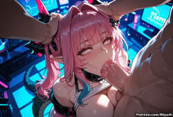 1boy 1girl ai_assisted ai_generated arknights:_endfield bangs bare_shoulders blush breasts collar curvaceous curvy curvy_female curvy_figure eyebrows_visible_through_hair fellatio female heart heart-shaped_pupils hetero indoors large_breasts long_hair looking_at_viewer miyuai oral penis pink_hair pointy_ears pov saliva solo_focus sweat symbol-shaped_pupils thick thick_ass thick_butt thick_hips thick_legs thick_thighs veins voluptuous voluptuous_female wide_hips wide_thighs yvonne_(arknights:_endfield)