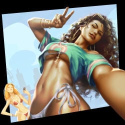 2d 2d_(artwork) 2d_artwork 2girls absurd_res absurd_resolution absurdres annoyed_expression beautiful_woman beautiful_women belly blonde-haired_female blonde_hair brown-haired_female cleavage crossover earrings ferris_wheel grand_theft_auto grand_theft_auto_v grand_theft_auto_vi gtav_cover_girl high_resolution highres huge_breasts humor karsten_schreurs large_breasts long-haired_female long_hair mature_woman navel photo_bomb pinup posing red_bikini selfie skyscrapers teasing unbothered underboob vice_city_cover_girl white_bikini