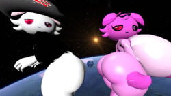 1boy 1girls 3d 3d_(artwork) :3 animal_ears ass black_eyes black_headwear black_sclera black_shirt body_fur breasts closed_mouth colored_sclera colored_skin completely_nude cowboy_shot earth_(planet) flat_chest from_behind from_side furry furry_female galaxy giant giantess gigantic_breasts half-closed_eyes happy hat heterochromia huge_ass huge_breasts long_sleeves looking_at_viewer looking_back looking_to_the_side meme multicolored_skin nipples nude original personification pink_fur pink_skin planet plump purple_eyes red_eyes red_sclera shiny_skin shirt short_hair skullette_(skulltronprime969) skulltron_(skulltronprime969) skulltronprime1 skulltronprime969 smile space standing star_(sky) sun thick_thighs thighs two-tone_fur two-tone_skin uncensored what white_fur white_skin wide_hips