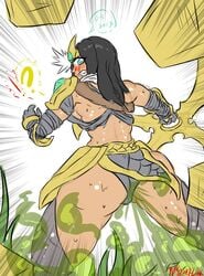 blue_eyes fart fart_cloud fart_fetish farting league_of_legends pervdarkling_(artist) sivir