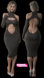 3d 3d_model 3d_render alternate_costume artist_name artist_request ass_cheeks ass_cleavage ass_crack back_view bare_back bare_midriff belly_button black_dress blonde_female blonde_hair boob_window caucasian caucasian_female child_bearing_hips cleavage cleavage_cutout exposed_midriff front_view grace_ashcroft grace_ashcroft_(julia_pratt) high_heels hourglass_figure hourglass_figured_female large_ass large_breasts long_sleeves looking_at_viewer medium_breasts medium_hair red_lipstick resident_evil resident_evil_9:_requiem slim_waist tagme thick_thighs wide_hips