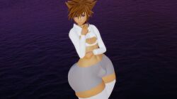 1boy 1femboy 2024 3d big_ass brown_hair choker crossdressing femboy girly kingdom_hearts partially_clothed roseza solo solo_femboy solo_focus solo_male sora_(kingdom_hearts) spiky_hair trap