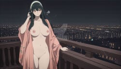 ai_generated balcony nipples open_clothes outside pussy solo solo_female spy_x_family yor_briar yor_forger