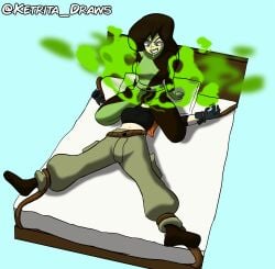 fart fart_cloud fart_fetish farting farting_in_face farting_on_face green_fart green_fart_cloud ketrita kim_possible shego smug_face tied_to_bed