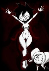 armpits arms_bound belly_button breasts breasts_out dark_hair ghostlydoodles i_can't_sleep legs_bound nia nude nude_female scared_expression spookybat spookyryder tentacle tentacle_sex tits vagina