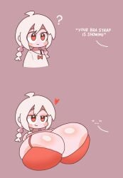 1girls big_breasts bra_strap_is_showing_(meme) breasts female hammerspace hammerspace_breasts hidden_buxom hyper_breasts meme red_eyes sex short_hair twin_braids undressing warma warma's_life warma_(warma's_life) white_hair