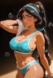 ai_generated aladdin_(1992_disney_film) arabian disney jasmine_(aladdin) solveigai sport sports_bra sportswear sweat sweating sweaty towel