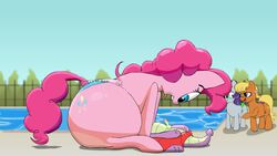 animated ass ass_cleavage big_ass bikini bottom_heavy butt_crack clop duo_focus erection facesitting female friendship_is_magic larger_female male micropenis ms._harshwhinny my_little_pony no_sound parumpi penis pinkie_pie_(mlp) pool poolside size_difference small_penis smaller_male smile spike_(mlp) video