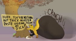 absurd_res anthro anthro_pred bodily_fluids clenching_balls cock_vore cum cum_vore death dergun dialogue digestion dragon duo english_text fatal generation_2_pokemon genital_fluids genitals hi_res kahrugia kahrugia_(artist) legendary_pokemon lugia male male_pred male_prey mythological_creature mythological_scalie mythology nintendo onomatopoeia penile penis plant pokemon pokemon_(species) scalie size_difference smaller_pred sound_effects text tree vore