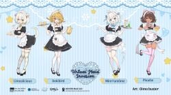 4girls :d ahoge animal_ears apron arched_back big_breasts black_shoes blonde_hair blue_bow blue_eyes blush bow breasts brown_hair cake cleavage cup dark-skinned_female dark_skin densetsu.exe dokibird dress feather_hair ferret_ears ferret_girl ferret_tail flat_chest food frills full_body gradient_hair green_bow green_eyes green_hair green_thighhighs hair_ornament heart heart_hands indie_virtual_youtuber large_breasts limealicious looking_at_viewer maid maid_apron maid_headdress milkshake mint_fantome multicolored_hair multiple_girls oimo_0imo oimo_buster open_mouth pantyhose phoebe_(vtuber) pink_bow pink_thighhighs plate pointy_ears shoes short_hair single_thighhigh small_breasts smile standing standing_on_one_leg striped_clothes striped_thighhighs teacup teapot thick_thighs thigh_strap thighhighs thighs tits virtual_youtuber vtuber white_hair white_pantyhose white_thighhighs x_hair_ornament yellow_eyes