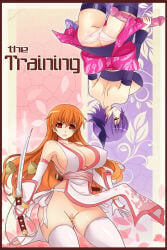 2girls ayane_(doa) big_breasts breasts breasts_out brown_eyes brown_hair dead_or_alive dress exposed_ass exposed_breasts female japanese_clothes kasumi_(doa) kunoichi large_breasts long_hair multiple_girls ninja no_panties panties pantyshot pantyshot_(standing) purple_dress purple_hair red_eyes sideboob sisters underwear upskirt white_dress white_panties white_underwear x-teal
