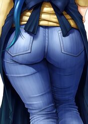 1girls absurdres apron ass ass_focus big_ass blue_hair close-up clothed_female curvy denim female female_focus female_only from_behind gundam gundam_build_fighters hand_on_hip highres iori_rinko jeans long_hair mature mature_female milf mother pants pantylines plump ribbed_sweater simple_background skin_tight solo solo_female solo_focus sweater tagme thick_thighs thighs tight_jeans tight_pants tyno very_long_hair white_background wide_hips