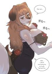 2026 absurd_res anthro anthro_on_anthro areola balls big_breasts big_butt big_penis black_nose bodily_fluids breast_grab breasts butt canid canine canis clothed clothed_sex clothing curvy_figure domestic_dog dripping duo english_text erection eyelashes eyewear female fur genital_fluids genitals glasses hair hand_on_breast hi_res huge_breasts humanoid_genitalia humanoid_penis kissxmaker korean_text long_hair looking_back male male/female mammal nipples penis precum precum_drip sex simple_background smile snout speech_bubble tail text thick_thighs voluptuous white_body white_fur wide_hips