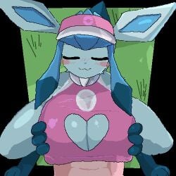 1boy 1girls animated big_breasts blush boob_window breasts cum cum_on_breasts ejaculation female furry glaceon huge_breasts large_breasts looking_at_viewer nintendo no_sound paizuri pixel_animation pixel_art pokemon pokemon_(species) pokemon_unite pokephilia pov sky_necko tagme titjob video
