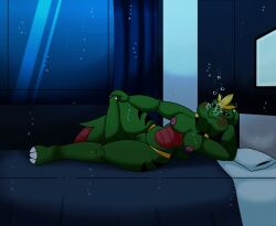 1girls anthro aquaglubs bedroom boobs bubbles cheeks drowning female goofy holding_breath mblaze nintendo nude pokemon sexy_pose skinny_dipping solo tyranitar underwater