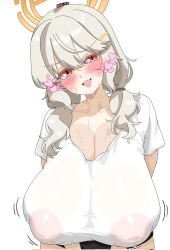 1girls alternate_breast_size aoba_(blue_archive) big_breasts blue_archive blush breasts female halo highlander_railroad_academy_student large_breasts looking_at_viewer nipples nipples_visible_through_clothing txlyre