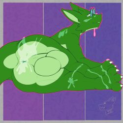 1:1 3_toes absurd_res anthro athletic backsack balls bedroom_eyes big_balls bodily_fluids butt cum cum_drip cum_from_ass cum_in_ass cum_inside cum_on_butt cum_on_face cum_on_glasses cum_on_leg dripping eyewear feet genital_fluids genitals glasses green_arms green_body green_ears green_eyes green_legs hi_res kobold looking_at_viewer lying male multicolored_body narrowed_eyes on_side plap_(wdigni42) presenting presenting_hindquarters scalie seductive simple_background smile smiling_at_viewer solo toes two_tone_body watermark wdigni42