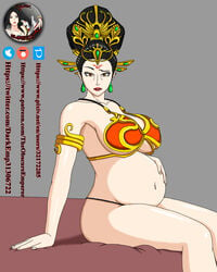 1girls black_hair brown_eyes chinese_mythology crossover da_ji_(smite) earrings female female_only mortal_kombat pregnant red_lipstick shao_kahn slave_bikini slave_leia_(cosplay) smite solo theobscureone