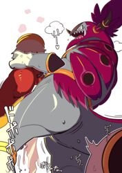 anthro avian blaziken bodily_fluids censored cum erection female floating_hands fur genital_fluids genitals gyu_hydrogen hi_res hoopa hoopa_(unbound) legendary_pokémon male male/female nintendo nude penetration penis pokemon pokemon_(species) sex sharp_teeth teeth tongue video_games