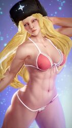 3d abs bikini blonde_hair blue_eyes capcom hat honey_select kolin navel necklace pose restweld solo solo_female standing street_fighter street_fighter_v very_long_hair