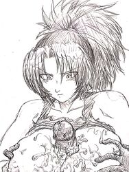 1girls alternate_breast_size big_breasts black_and_white blush breast_grab breast_press breasts cum cum_between_breasts cum_on_breasts cum_on_penis dying_cricket ejaculation_between_breasts female ikari_warriors king_of_fighters large_breasts leona_heidern paizuri shirt_lift snk straight tank_top tank_top_lift white_female