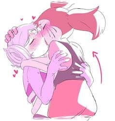 <3 arms_around_neck arms_around_waist blush female female_only flexible gyger_been kissing making_out pink_pearl_(steven_universe) saliva spinel_(steven_universe) steven_universe sweat tagme yuri