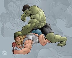 balls bara blitzturner gay green_skin hand_on_head hulk hulk_(series) imminent_anal imminent_sex male male_only marvel marvel_comics muscles muscular penis