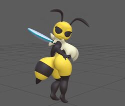 3d 3d_(artwork) animated anthro arthropod backboob bee big_ass big_breasts biped bouncing_breasts bug_fables butt_slap digital_media_(artwork) fluffy forbiddenknights2 hymenopteran insect_wings insects neck_tuft slightly_chubby vi_(bug_fables)