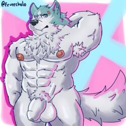 absurd_res anthro armpit_hair body_hair brand_new_animal canid canine canis hi_res human human_on_anthro interspecies kuma-arts male male/male mammal shirou_ogami solo studio_trigger wolf