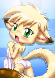 animal_ears annie_(little_tails) anthro bbmbbf cute female fur furry green_eyes huge_head little_tails palcomix panties solo tagme tail underwear yellow_fur