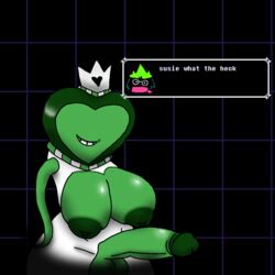 anthro breasts breasts_out clothed clothing darkner deltarune furry futanari hathy_(deltarune) heart humanoid large_breasts large_penis male monster no_eyes ralsei smile tentacle