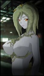 alexia_ashford breasts capcom green_hair grey_skin large_breasts monster orange_eyes resident_evil resident_evil_code_veronica smile