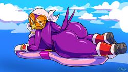 1girls anthro arkman ass avian beak boots breasts bubble_butt butt_crack cloud completely_nude eyewear fat_ass female female_only gloves hi_res huge_ass huge_breasts lying naked_footwear nude nude_female on_front outdoors purple_body sega shortstack signature sky smile solo sonic_(series) sonic_riders sonic_the_hedgehog_(series) tail_feathers thick_ass wave_the_swallow